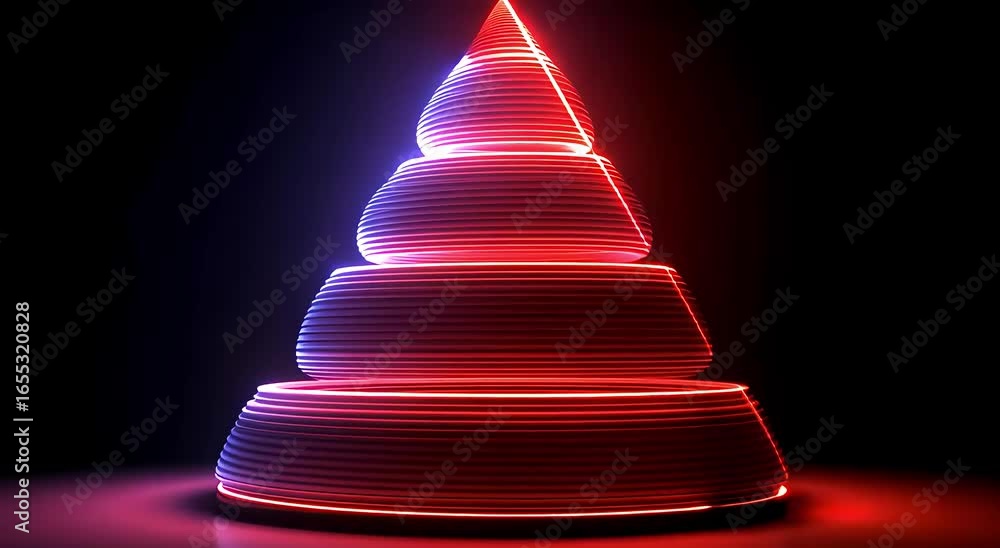 Poster stylized neon christmas tree with pulsing red and blue lights in a seamless loop animation.