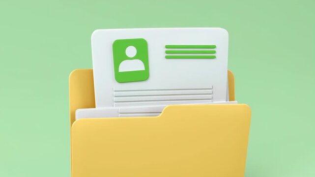 Job hiring recruitment and human resource concept, Folder with documents and an ID card on a green background.