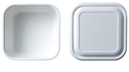 Two White Plastic Food Containers One Open and One Closed.