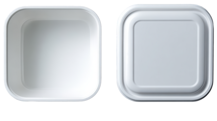 Two White Plastic Food Containers One Open and One Closed.