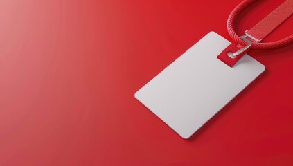 Blank red lanyard ID badge on red background, for event access