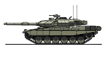 Fototapeta premium Schematic Illustration of a Heavily Armored Main Battle Tank Ready for Strategic Military Operations