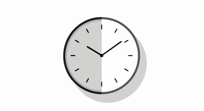 Sleek Timepiece Depiction: An Illustration of a Clock with Modern Shadow and a Clean Time Representation