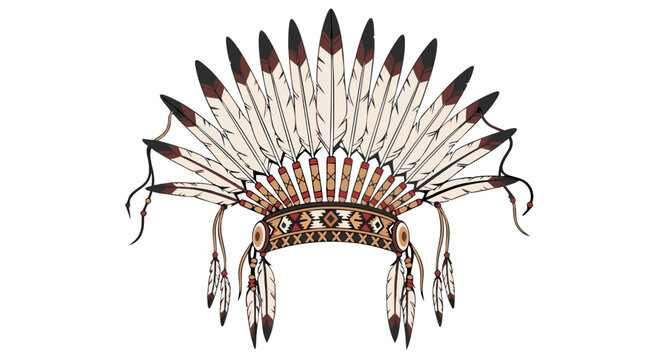 Native American Warbonnet Illustration: A Symbol of Heritage and Craftsmanship meticulously crafted headdress adorned with detailed feathers and