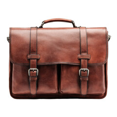 Brown leather briefcase with buckles