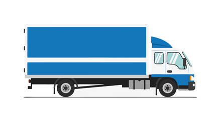 A vibrant blue and white delivery truck designed in a clean vector style illustrating transport and logistics concepts with clarity and simplicity