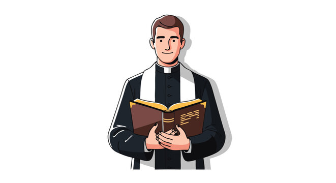 Cartoon illustration depicting a cleric reading a book with white background design vector drawing vector illustration
