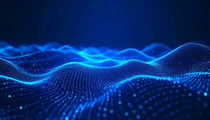 Abstract digital landscape of interconnected luminous points, showcasing a dynamic wave pattern in a deep blue color scheme.
