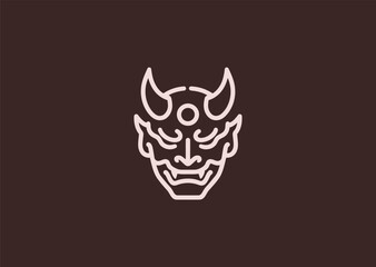 A sleek minimalist oni demon logo in line art style, representing power, chaos, and Japanese myth.