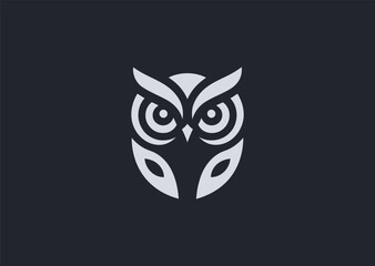A mysterious minimalist owl silhouette logo in clean line art, symbolizing wisdom, night, and keen vision.