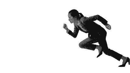 Halftone Effect Business Woman Running Forward Representing Goals, Success, Determination, Achievement, and Career Progress in Retro Pop Art Style