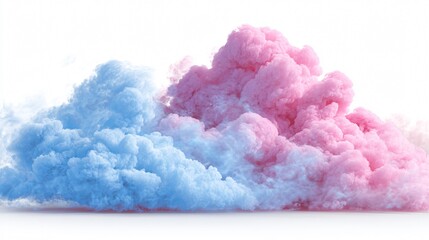 Pink and Blue Clouds Isolated on White Background - Ethereal Sky in Pastel Colors