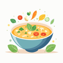 Colorful Vegetable Soup In Blue Bowl Illustration