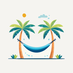 Colorful Tropical Hammock Scene With Palm Trees