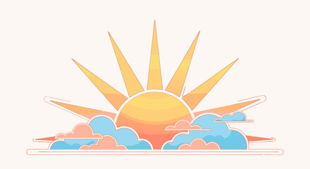 Obraz premium Stylized sunrise illustration with pastel colors and simple shapes creating a soft, dreamy effect perfect for backgrounds and designs
