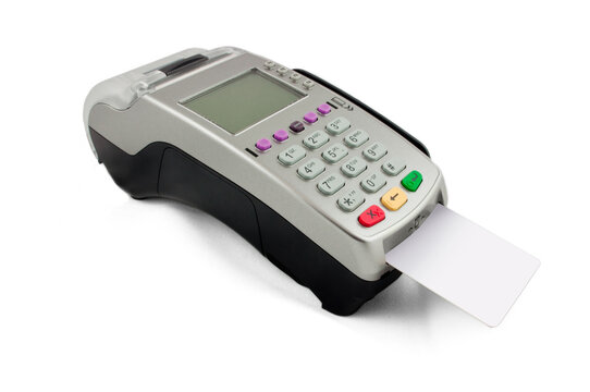 Terminal para cobro con Tarjeta de cr&eacute;dito, sobre fondo blanco