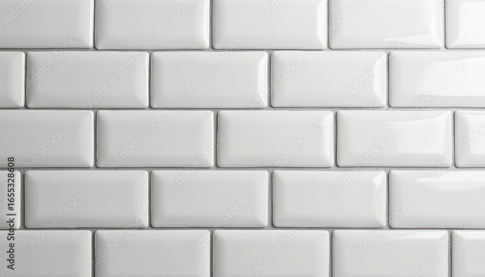 Poster clean white rectangular tiles with gray grout form modern, structured pattern. glossy ceramic surfac