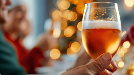 Friends Celebrate Christmas With Laughter and Joy Around a Decorated Table in Soft Evening Light