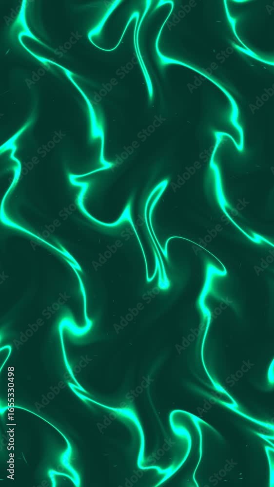 Poster a dynamic abstract pattern featuring swirling green fluid textures illuminated by vibrant neon light