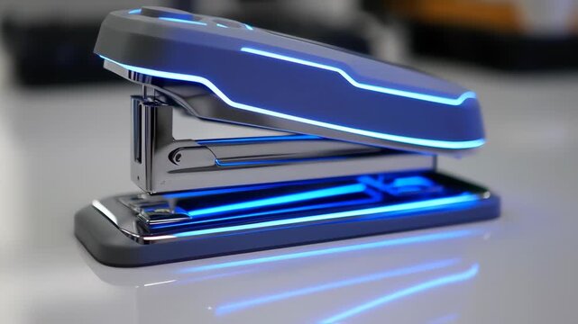 Futuristic stapler with vibrant blue LED lighting