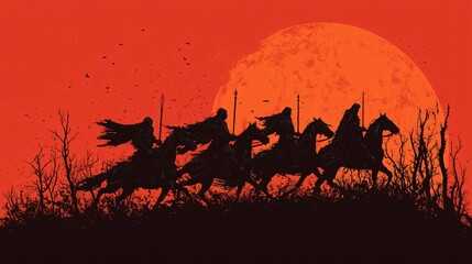 Naklejka premium Four Horsemen of the Apocalypse in Intricate Vector Illustration