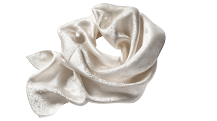 Elegant Ivory Silk Scarf with Floral Pattern Draped in Soft Folds.