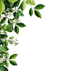Obraz premium Lush greenery and white blossoms frame a dark background