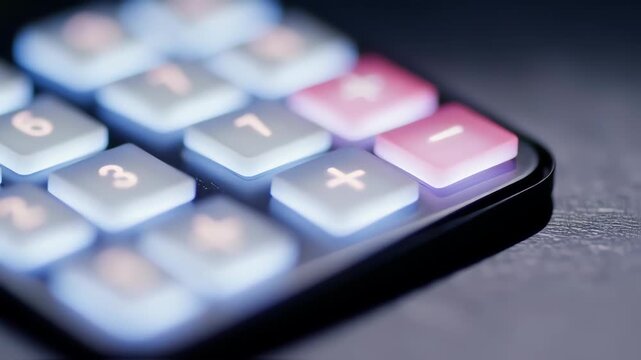 Close-up of a backlit calculator keypad
