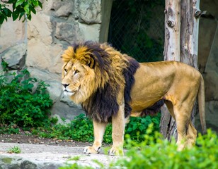 Obraz premium Majestic lion in enclosure