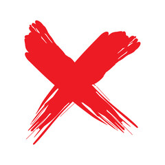 Obraz premium Red cross mark. Grunge style symbol. Textured brushstroke element. Vector exclusion sign.