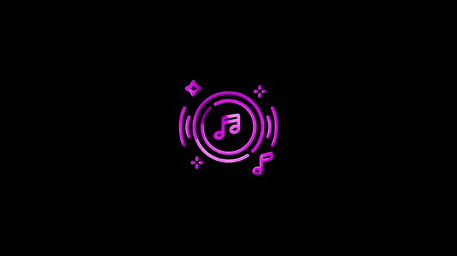 Neon Pink Music Note Pulsating Sound Waves Animated with Sparkles on Black Background Abstract Audio Symbol Digital Motion