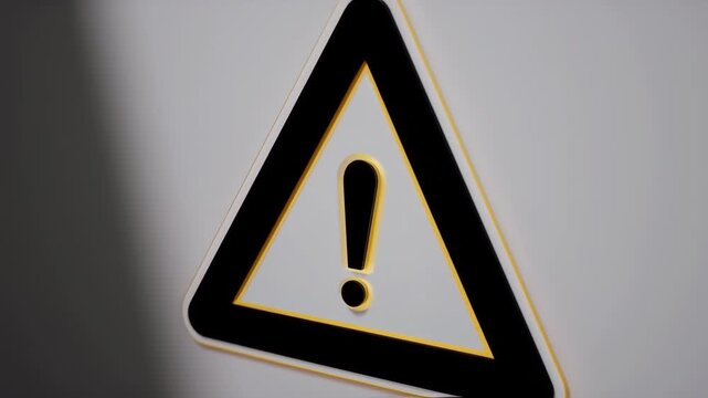 Caution sign, black triangle with yellow outline and exclamation mark on white background