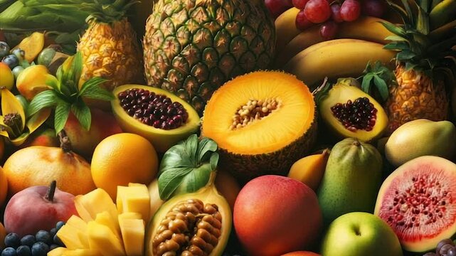 A vibrant array of colorful tropical fruits