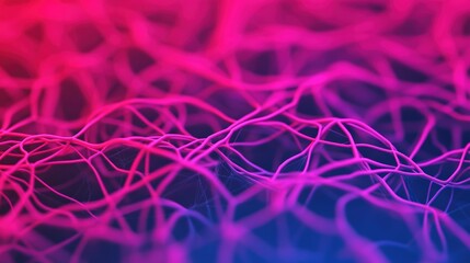 Glowing pink and blue organic network forming connections, representing a neural network, data flow, or biological structure