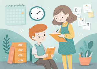 Flat Design Illustration of a Boy and a Girl Standing Together Perfect for Children s Books Educational Materials or Family Oriented Projects