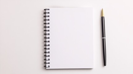 Open spiral bound notebook with blank pages and pen resting on a clean white background, perfect for adding text or graphic elements