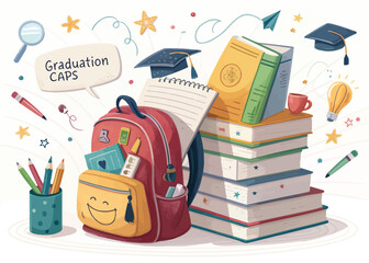 Vibrant Cartoon Style Illustration of a Backpack School Travel Adventure and Everyday Use in a Colorful and Playful Design