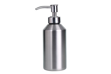 Obraz premium Stainless steel soap dispenser with pump, modern design, silver color, suitable for bathroom or kitchen, reusable and eco friendly, isolated on transparency background
