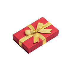 Obraz premium Red gift box with gold ribbon, elegant present for celebration, festive packaging, surprise, isolated on transparency background, joyful and decorative, perfect for special occasions