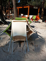 outdoor cafe colored tables and chairs
