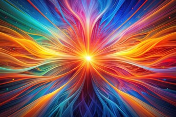 Obraz premium A vibrant, radiant burst of multicolored energy streams, a captivating display of swirling, luminous threads creating a mesmerizing spectacle of light and color