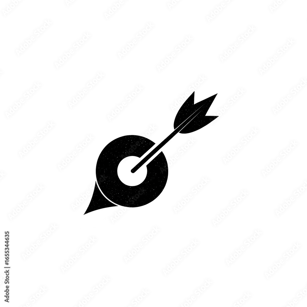 Aufkleber target location pin with arrow icon black silhouette symbolizing accuracy navigation and achievement