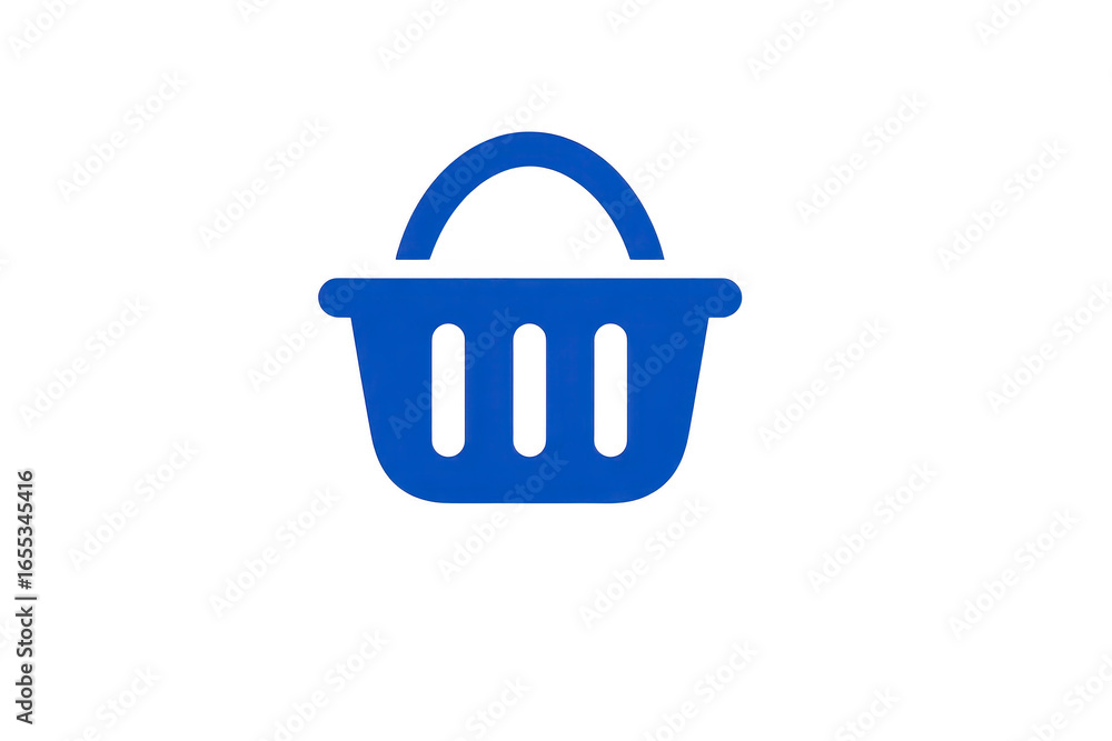 Poster shopping basket icon blue basket symbol with handle isolated on transparency background simple flat 