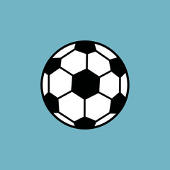 Soccer ball with black and white pattern on a light blue background.