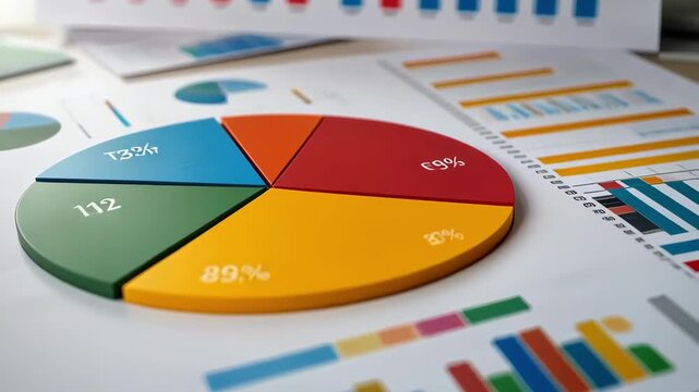 Colorful pie chart and bar graphs for business analysis and presentations.