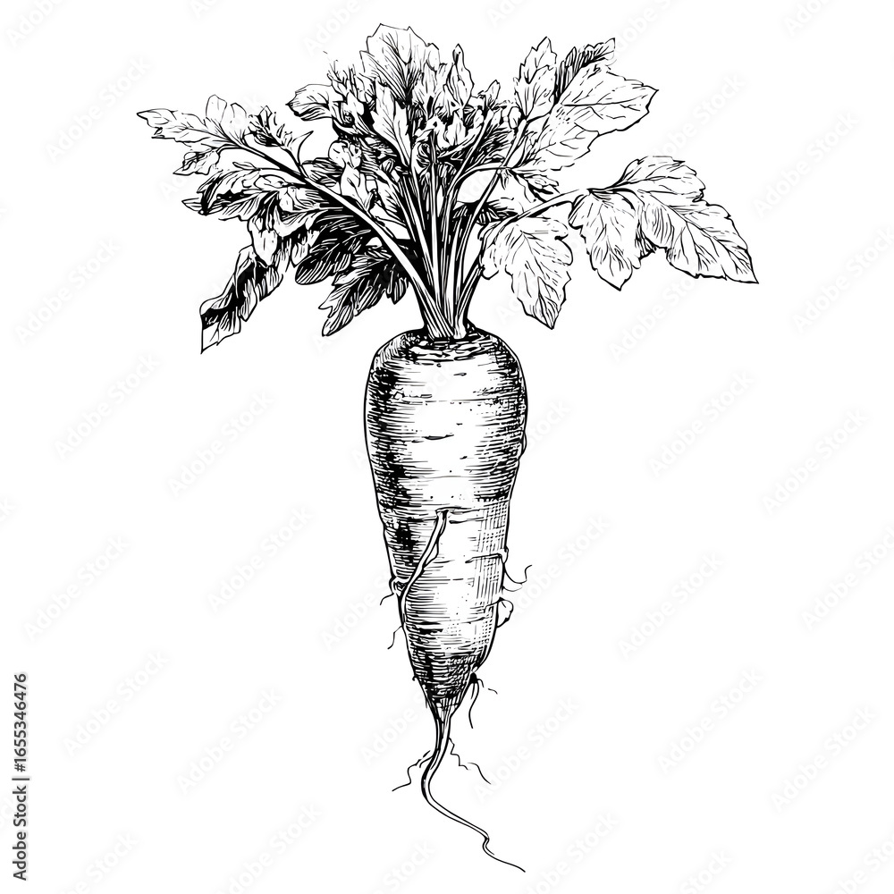 Poster simple black and white carrot drawing with outline style – stock vector icon in line style