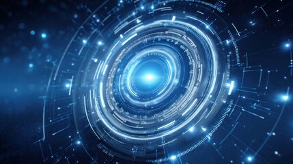 Obraz premium The concept of data security with quantum cryptography. A futuristic digital design featuring concentric circles and glowing blue elements, creating a sense of depth and technology.