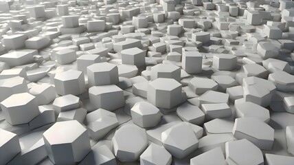 Large quantity of white cubes stacked together on a surface, showing geometric patterns, order, and repetition, emphasizing texture, symmetry, and modern artistic composition