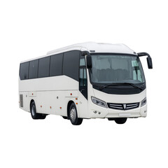 Large white bus modern coach transportation vehicle isolated on transparent background suitable for travel tourism or public transit clean and professional appearance