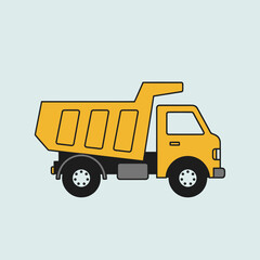 Fototapeta premium Yellow dump truck illustration on a light blue background.